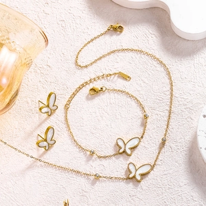 Elegant 18K gold plated butterfly jewelry set with necklace bracelet and earrings