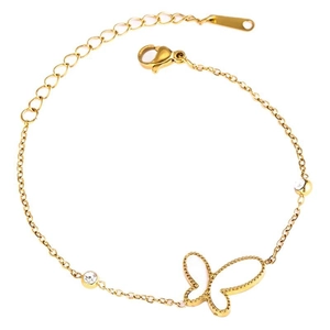 Elegant 18K gold plated titanium butterfly bracelet with shell inlay and diamonds