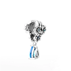 925 sterling silver flower charm with blue teardrop crystal for DIY bracelets