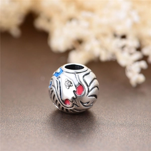 S925 sterling silver Russia eagle charm with blue red enamel and cubic zirconia