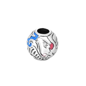 S925 sterling silver ball charm with colorful enamel and inlaid sparkling crystals