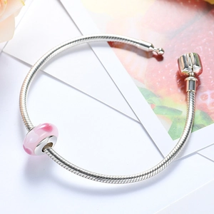 S925 sterling zilveren armband met roze glazen hartkraal en verfijnde slangenketting
