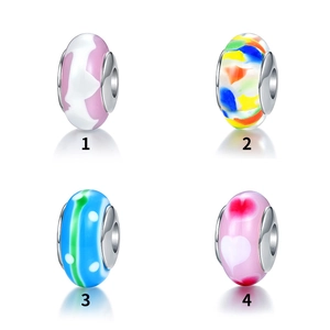 925 Sterling Zilver Lampwork Glas Kralen Kleurrijk Groot Gat Patroon Charms DIY Armbanden Sieraden Maken Losse Kraal Accessoires