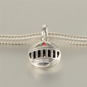 S925 sterling silver British Museum charm with red gem and purple crystals on snake chain