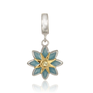 S925 sterling silver light blue enamel flower pendant with gold star and center zircon