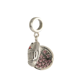 S925 silver knight helmet charm with opening lid and purple crystals for bracelets