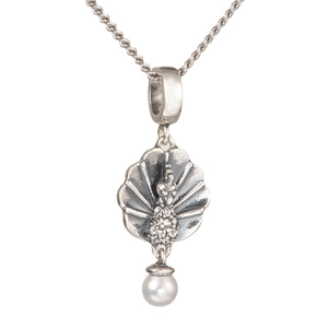 S925 sterling silver peacock pendant necklace with sparkling diamonds and round white pearl