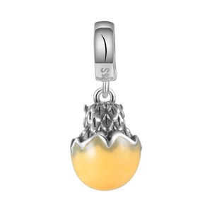 S925 sterling silver owl egg pendant charm with yellow translucent sphere detail