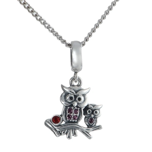 S925 sterling silver owl pendant necklace with purple rhinestones and vintage finish