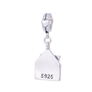 Pendentif maison en argent S925 avec détail de cœur pour bracelets DIY