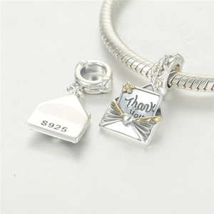 Charm enveloppe en argent S925 avec gravure Thank You pour bracelets DIY