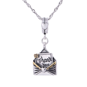 Pendentif enveloppe en argent S925 avec gravure Thank You et petite fleur dorée