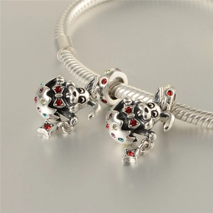 S925 sterling silver snake chain bracelet with colorful Easter bunny and egg charms