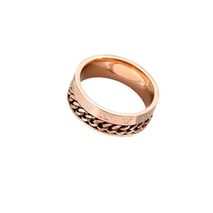 Anillo giratorio de oro rosa con números romanos y textura de cadena para moda actual