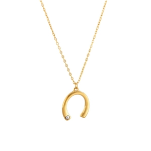 Elegant gold U-shape horseshoe pendant necklace with sparkling crystal inlay on chain