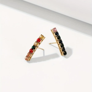 Orecchini a Bottone a Barra in Acciaio Inossidabile con Strass Arcobaleno per Donna Gioielli Piercing Geometrici Oro