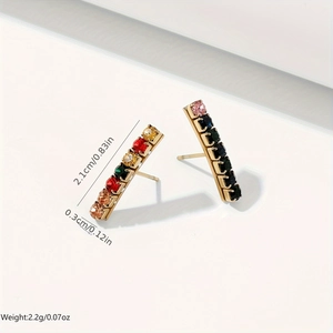 Orecchini a barra minimalisti in acciaio dorato con strass baguette multicolore