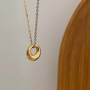 Minimalist Titanium Steel Gold Plated Round Ring Pendant Necklace For Women Irregular Circle Geometric Clavicle Chain Jewelry Gift