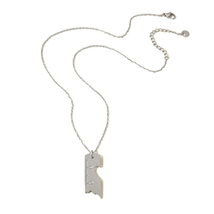 Industrial style stainless steel ruler necklace featuring 1314 engraved heart design