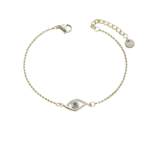 Exquisite gold titanium steel Evil Eye bracelet with blue crystal and diamond accents