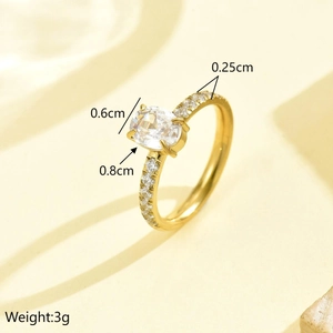 Elegant gold stainless steel ring with oval gemstone and side diamonds for women