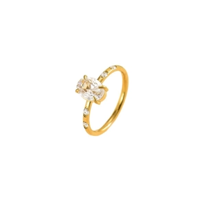 Anello elegante in acciaio inossidabile dorato con zircone ovale e pietre laterali
