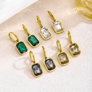 Rectangular Crystal Hoop Earrings Stainless Steel Gold Plated Emerald Cut Geometric Dangle For Women Minimalist Luxury