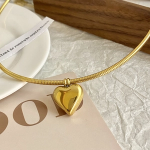 Elegant 3D hollow heart pendant necklace with gold snake chain for women