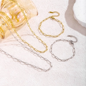 Parure Collier et Bracelet Chaîne Trombone en Acier Inoxydable Minimaliste pour Femme Bijoux Punk Hip Hop