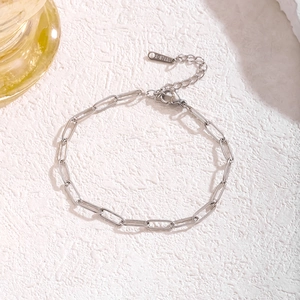 Bracelet chaîne trombone ajustable en acier inoxydable argenté avec finition polie