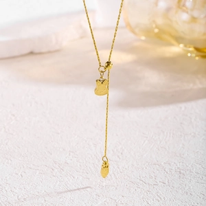 Titanium Steel Rabbit Carrot Pendant Necklace Gold Adjustable Sliding Bead Y-Shape Tassel Chain Fashion Jewelry For Women