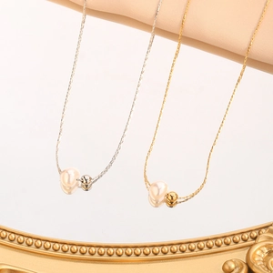 Minimalist Stainless Steel Faux Artificial Pearl Pendant Necklace For Women Elegant Gold Silver Plated Jewelry Accessory Gift