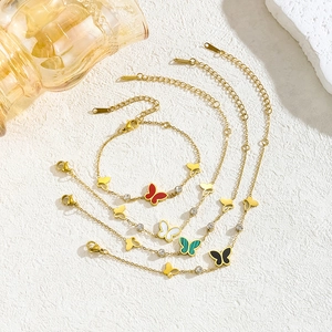 Elegant Stainless Steel Butterfly Bracelet For Women Gold Plated Hollow Out Mother Of Artificial Pearl Zirconia Jewelry Accessory