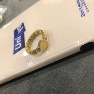 French vintage mesh band gold coin ring featuring a Queen Elizabeth II portrait