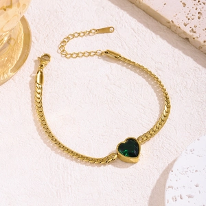 Fashion Stainless Steel Heart Zirconia Bracelet For Women Gold Plated Green White Crystal Heart Charm Adjustable Chain Jewelry