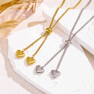 Minimalist Stainless Steel Double Heart Pendant Necklace For Women Adjustable Slider Box Chain Dainty Fashion Jewelry Gift