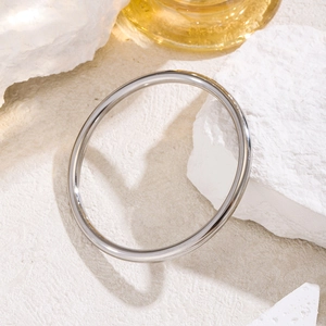 Bracciale rigido minimalista in acciaio inossidabile argento lucido su base in pietra