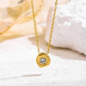 Minimalist gold hexagon necklace with zircon pendant on elegant O-chain for women