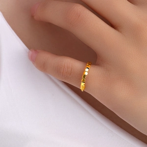 Vintage Minimalist Gold Plated Copper Open Ring For Women Hammered Texture Geometric Cube Beads Adjustable Index Finger Ring Jewelry Gift