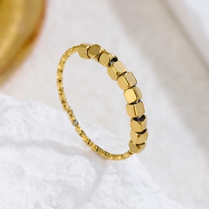 Hammered gold open ring with eight movable geometric cube beads for women