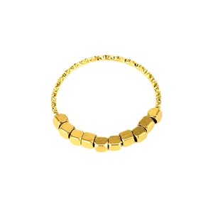 Minimalist gold plated open ring featuring unique faceted metal band and cubic beads