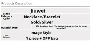 Detailed table of 18k gold plated stainless steel floral necklace and bracelet specs