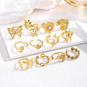 Anillos Abiertos de Acero Inoxidable Calados para Mujer Lujo Ligero Chapados en Oro Moda Margarita Corazón Perla Diamantes de Imitación Anillos Ajustables Joyería