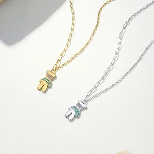 Roestvrijstalen Schattige Beer Hanger Halsketting Regenboog Zirconia Ingelegd Mode Dieren Sieraden Voor Vrouwen Dagelijks Cadeau Accessoire