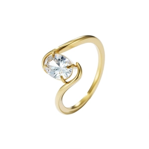 Elegante anello in acciaio inossidabile dorato con curva a S e gemma a taglio ovale