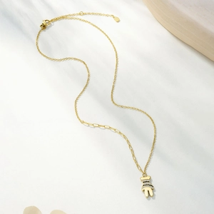 Gouden beer hanger ketting met gekleurde zirkoon op een paperclip roestvrijstalen ketting