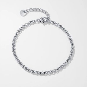 Pulsera de cadena de acero inoxidable pulido con cierre de mosquetón y extensión larga