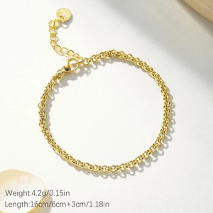 Pulsera clásica de cadena Rolo de acero inoxidable dorado con cierre de mosquetón