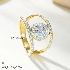 Luxurious gold stainless steel ring featuring colorful zircon stones in a double open design