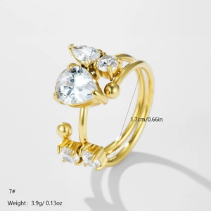Golden multi-layer ring with pear-cut cubic zirconia and 1.7cm diameter size info